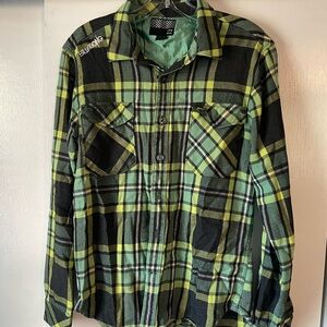 Billabong Lime and Black Plaid Shirt